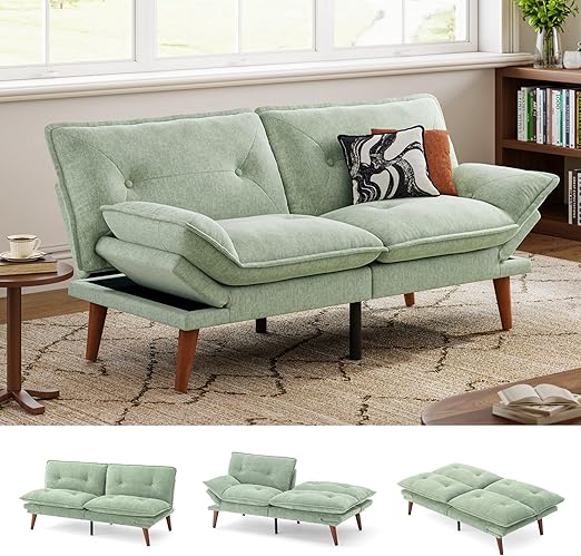 Convertible Futon Sofa Bed with Adjustable Backrest