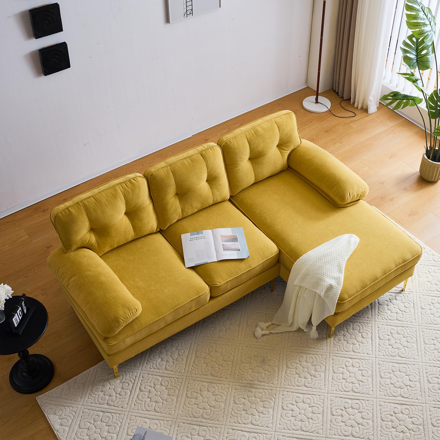 83" Velvet Sectional Sofa with Tufted Upholstery
