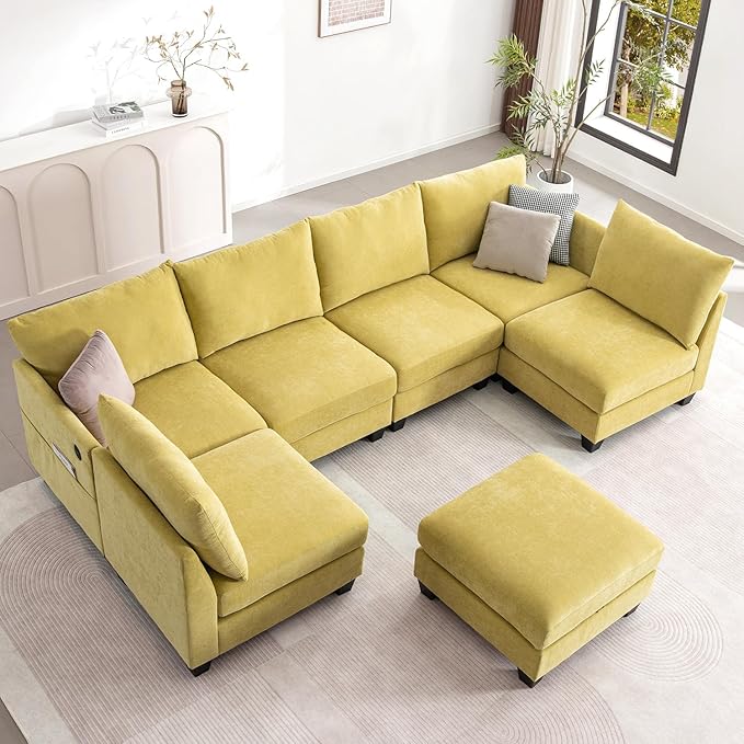 124" Modular U-Shaped Sectional Sofa with Storage Ottoman