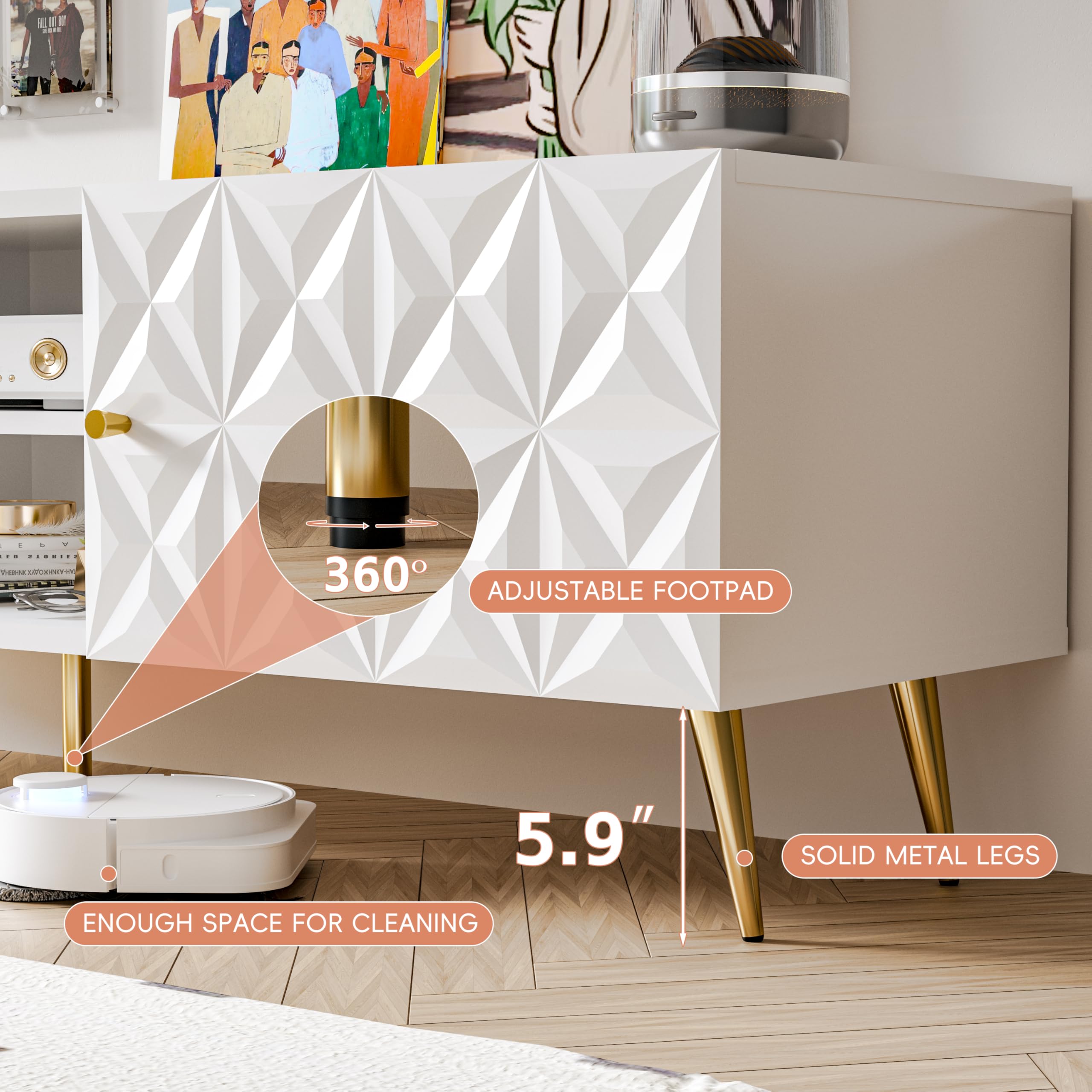 58" TV Stand with Storage Cabinet and Adjustable Shelf