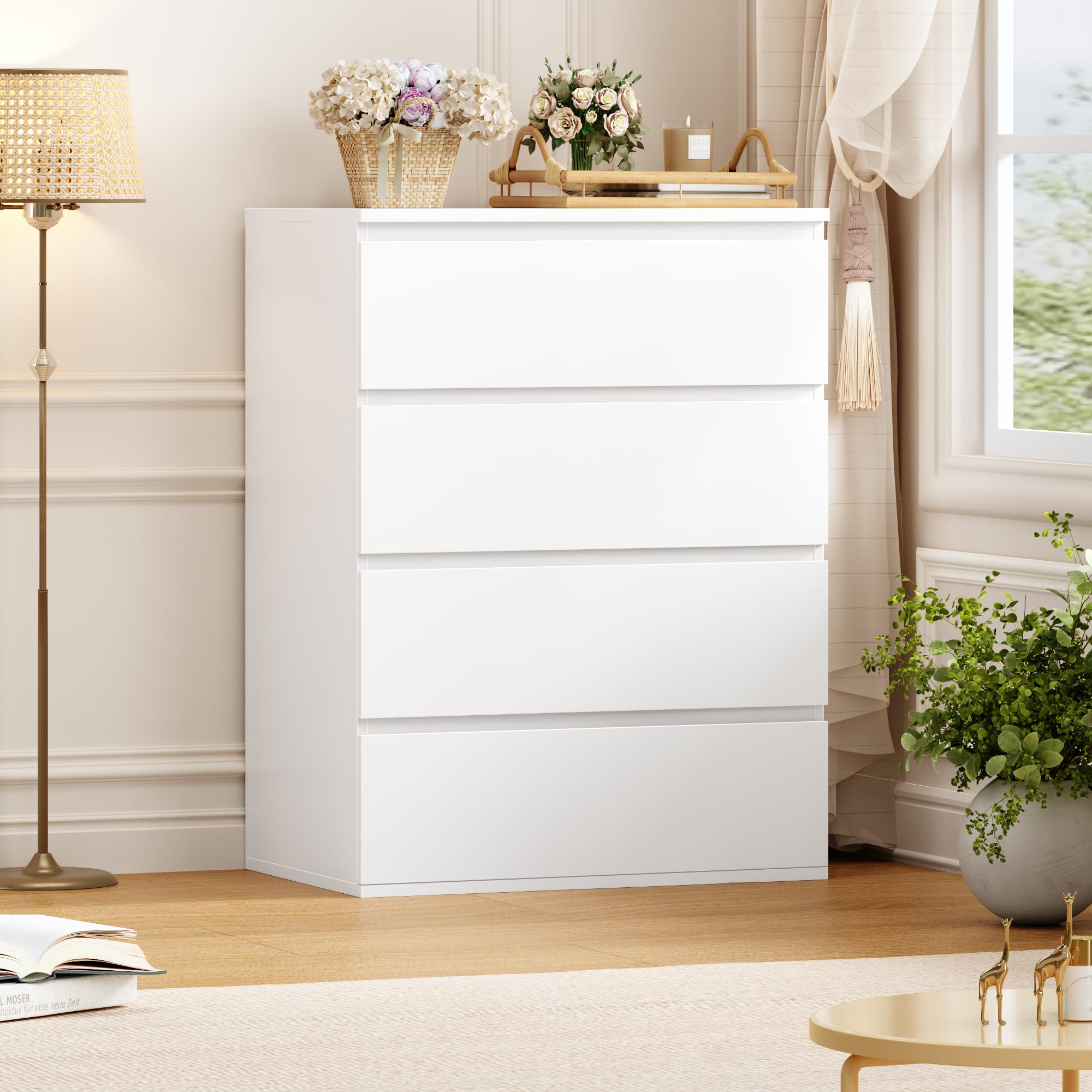 4 Drawer Dresser White Modern Storage Chest