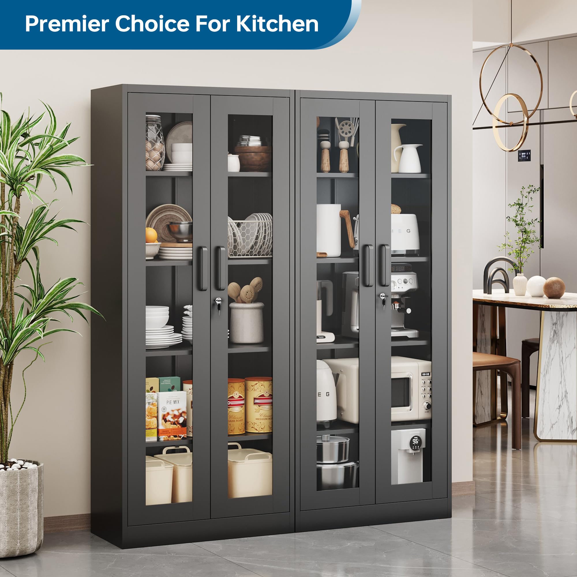 Display Cabinet with Glass Doors and Lockable Storage