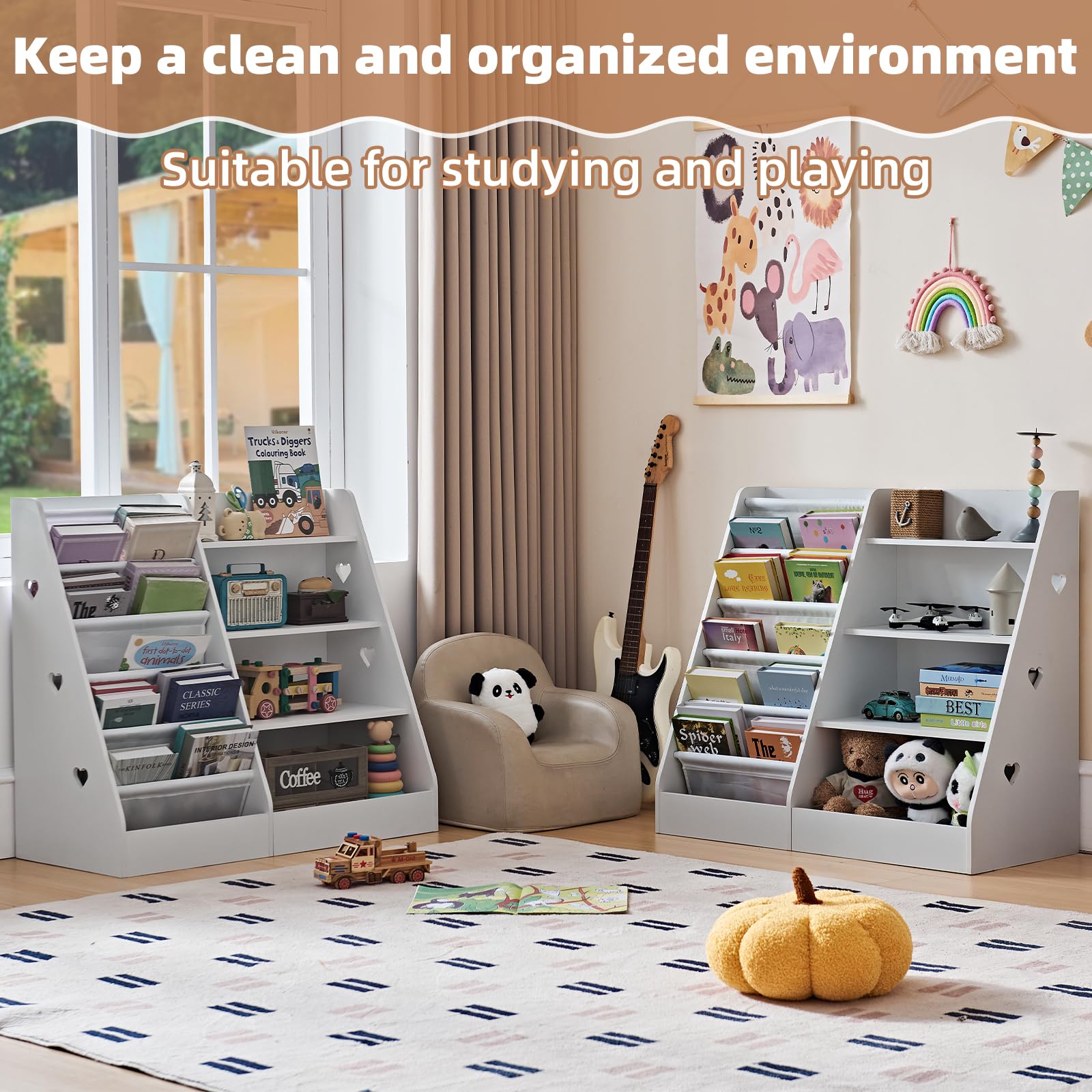4 Tier Kids Bookshelf with Storage Organizer