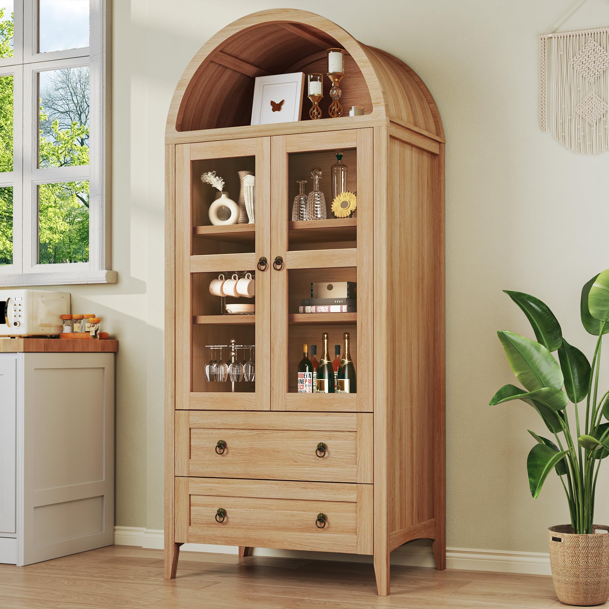 Arched Pantry Cabinet with Glass Doors