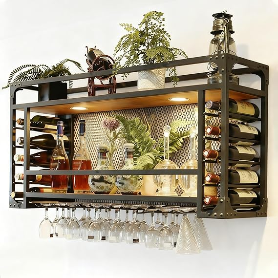 Wall Mounted Wine Rack with LED Lighting