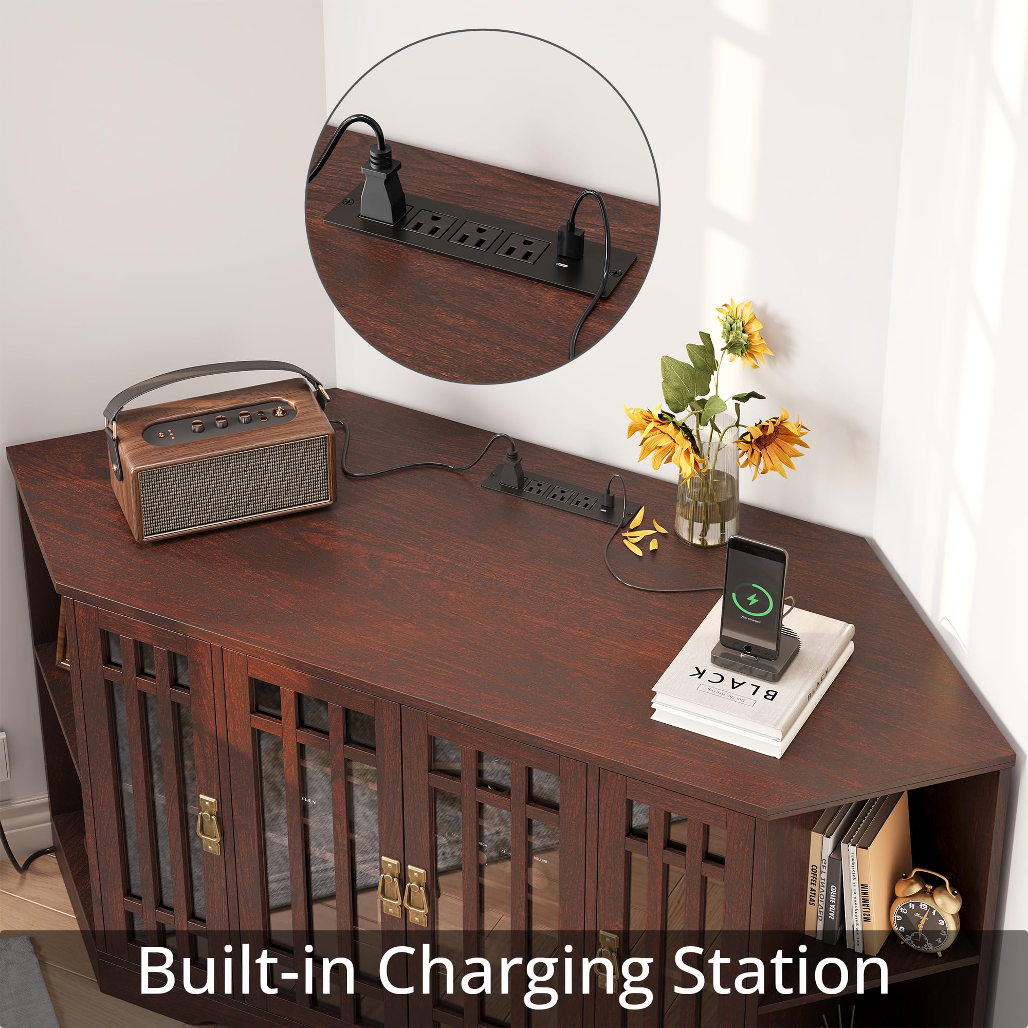 Corner TV Stand with Power Outlet and Storage