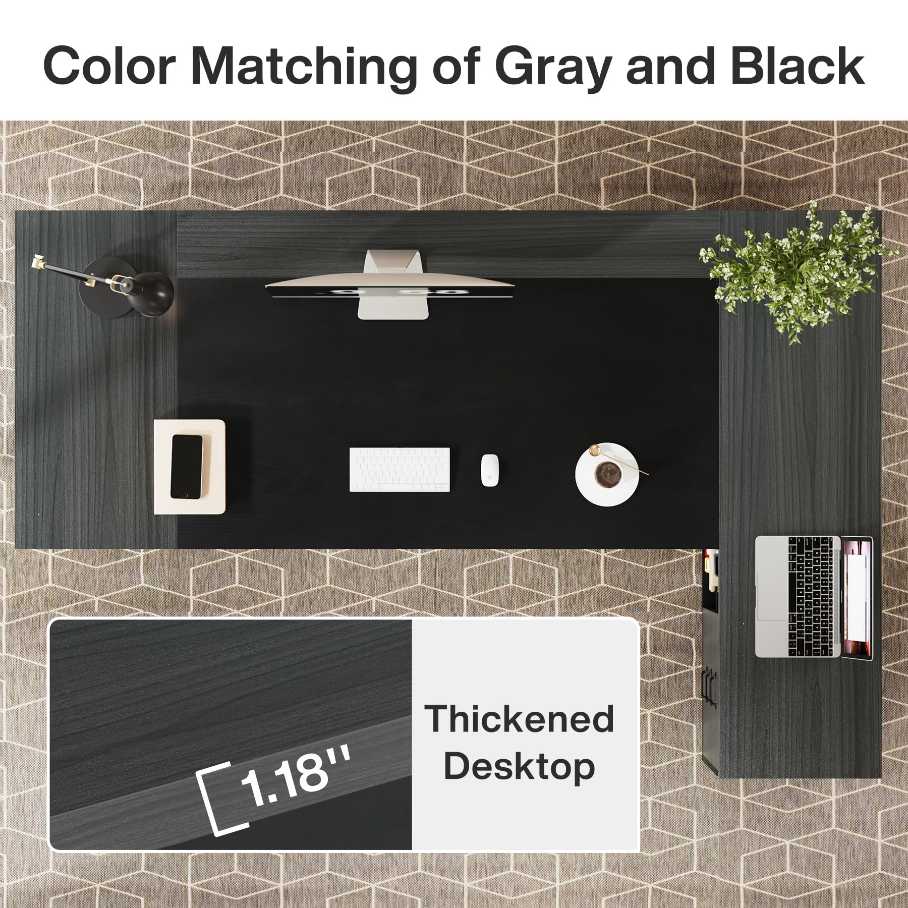 78-Inch L-Shaped Executive Desk with Drawers and File Cabinet