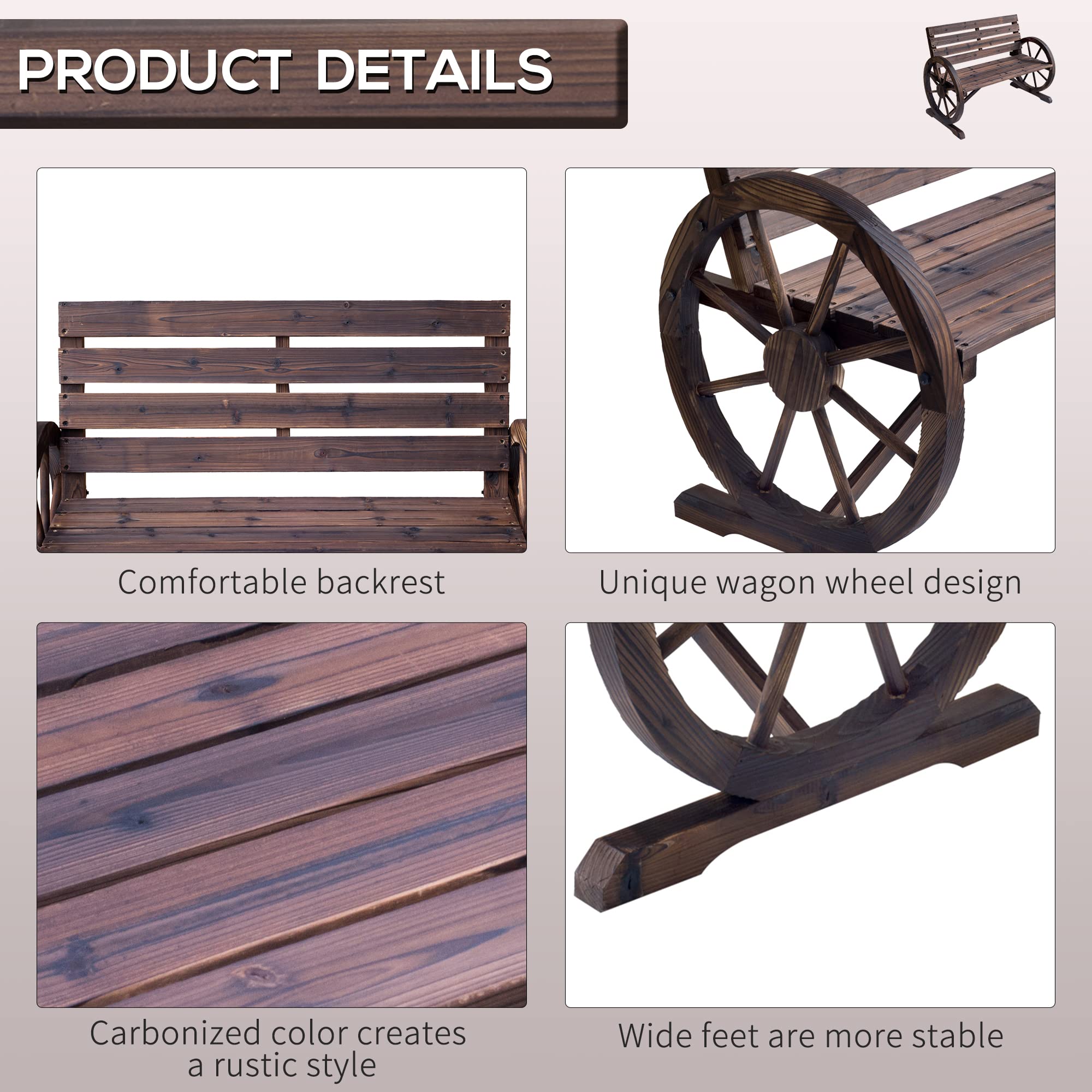 Wooden Wagon Wheel Bench Outdoor Patio Furniture
