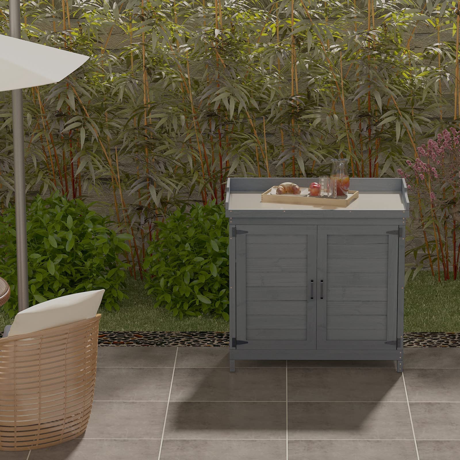 Wooden Outdoor Storage Cabinet with Potting Bench