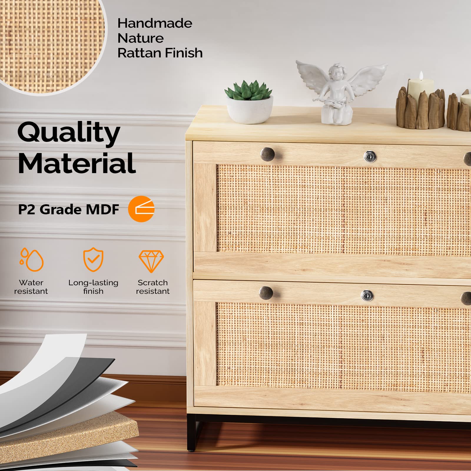 Rattan Lateral File Cabinet with Lock