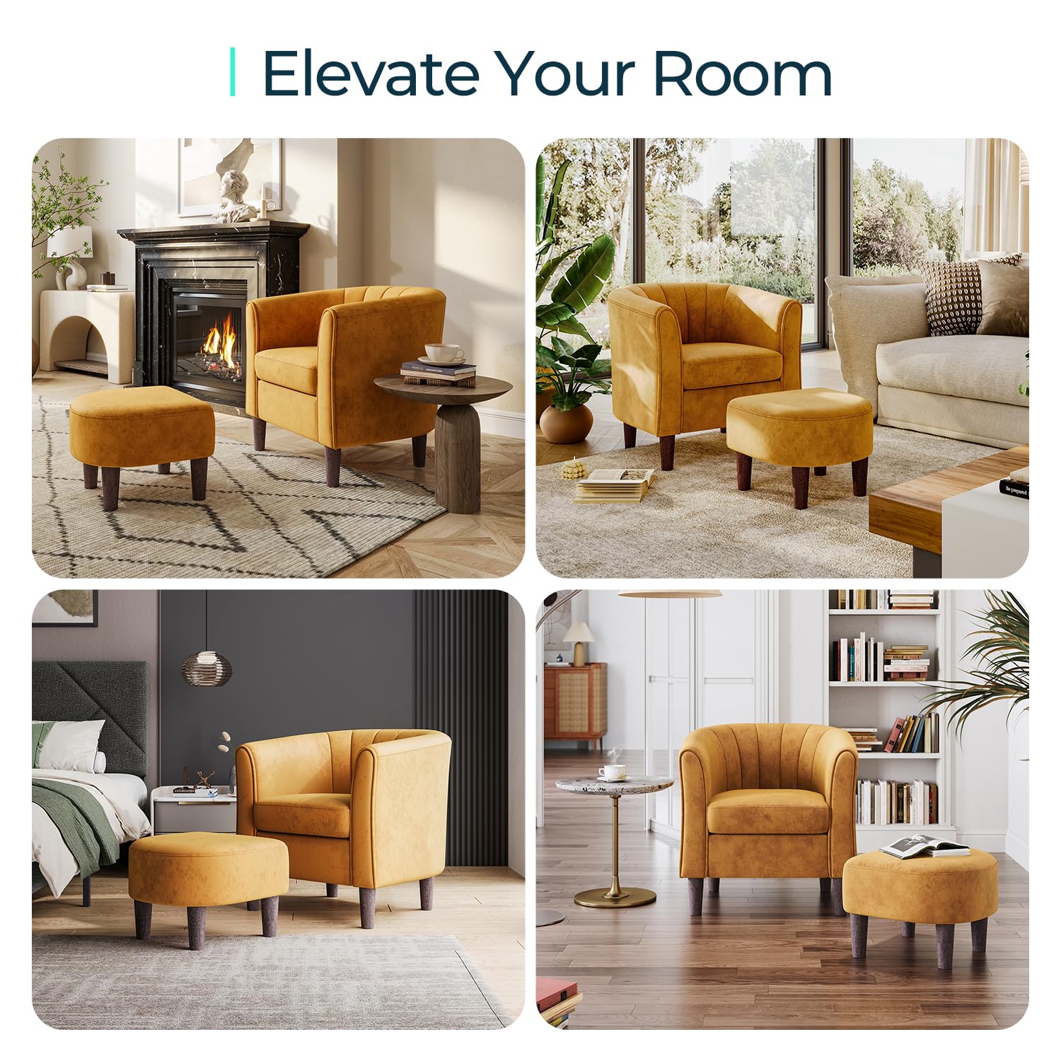 Yellow Barrel Accent Chair with Ottoman