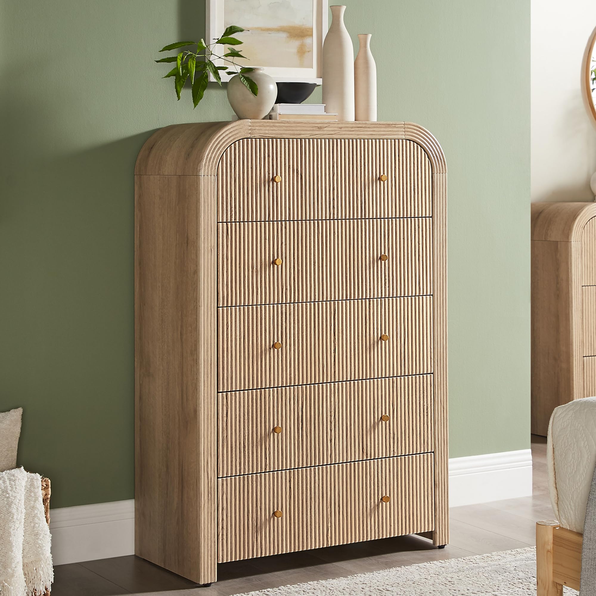 5-Drawer Fluted Dresser Natural Oak
