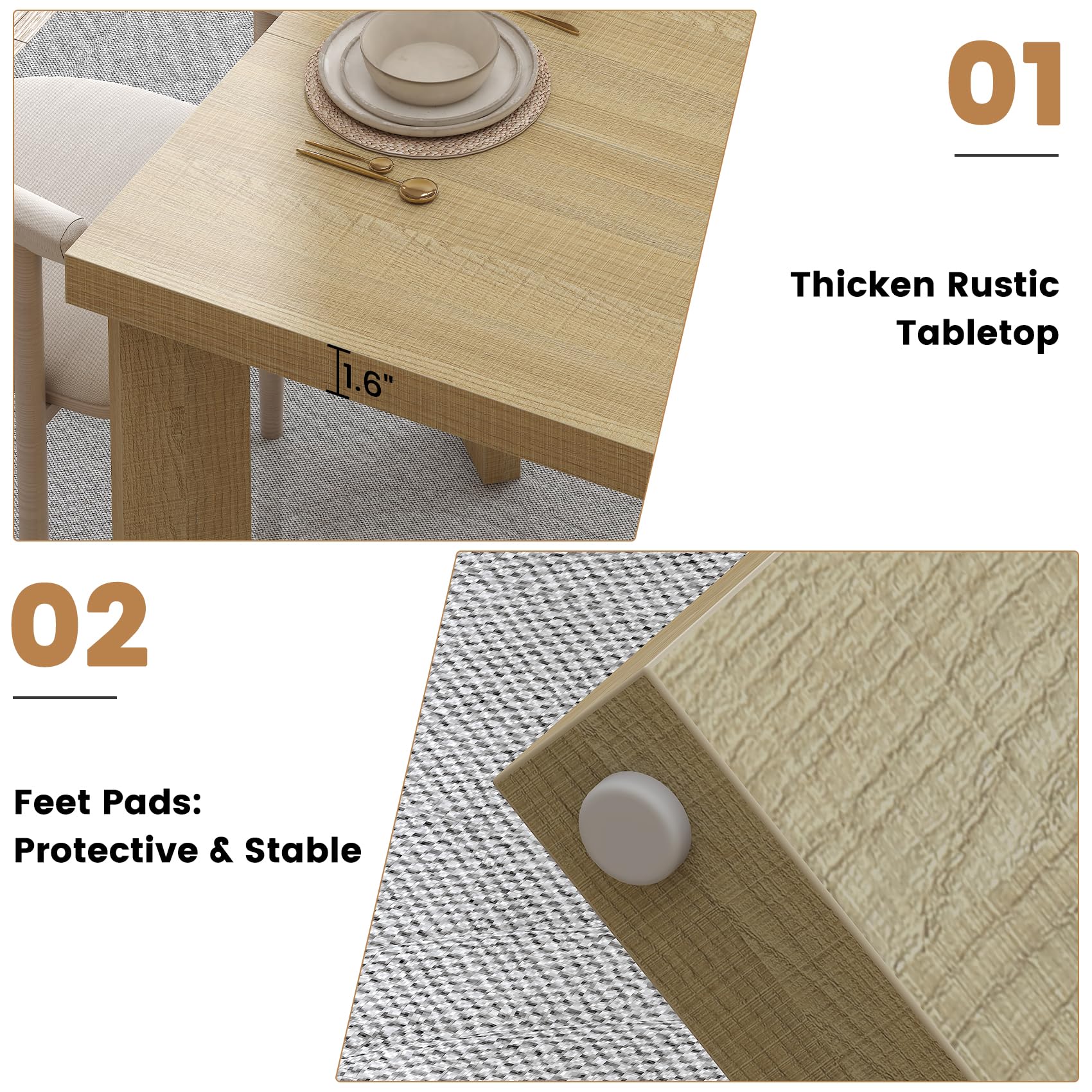 63 Inch Dining Table for 6 with Wood Legs