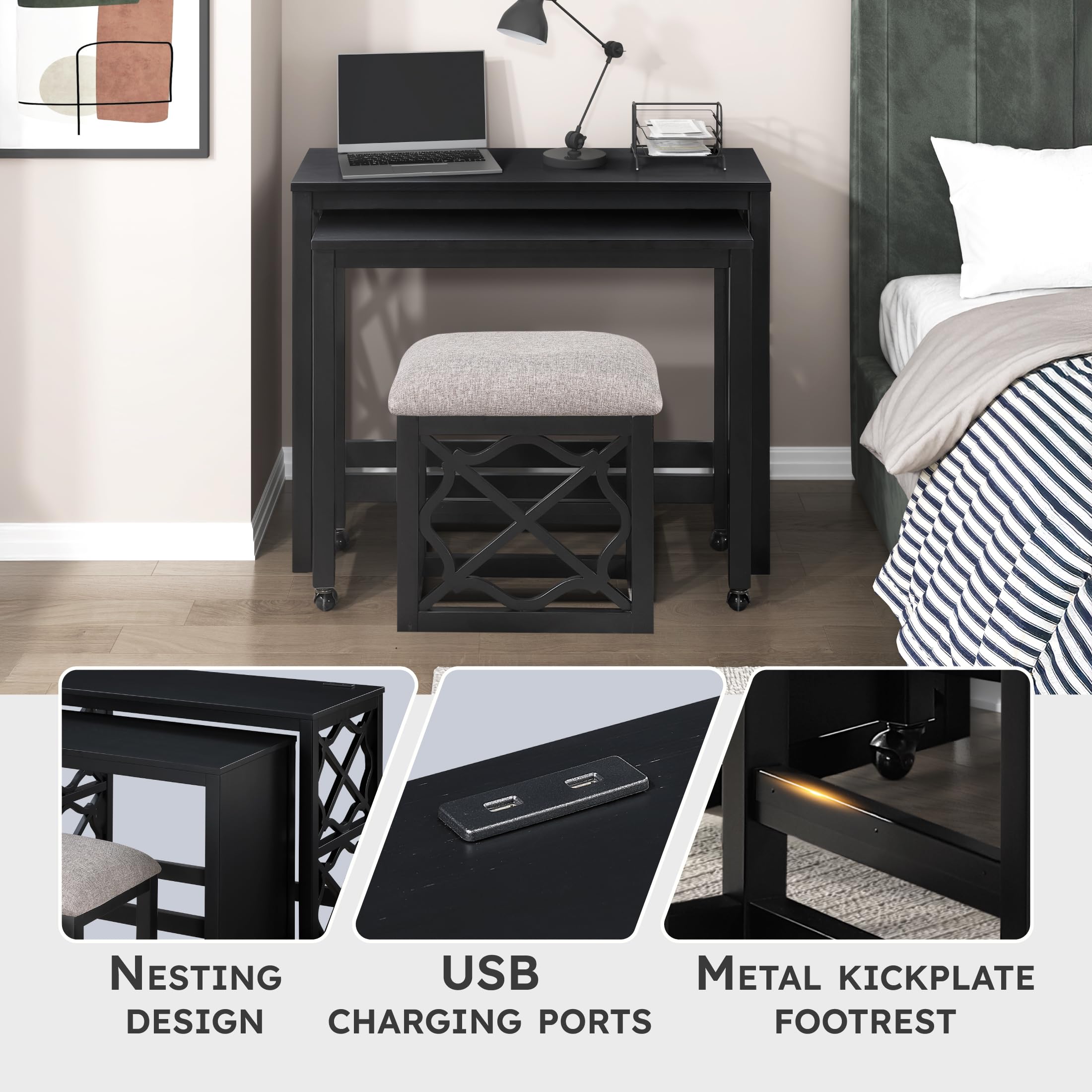 Space-Saving Home Office Desk Set with Padded Stool