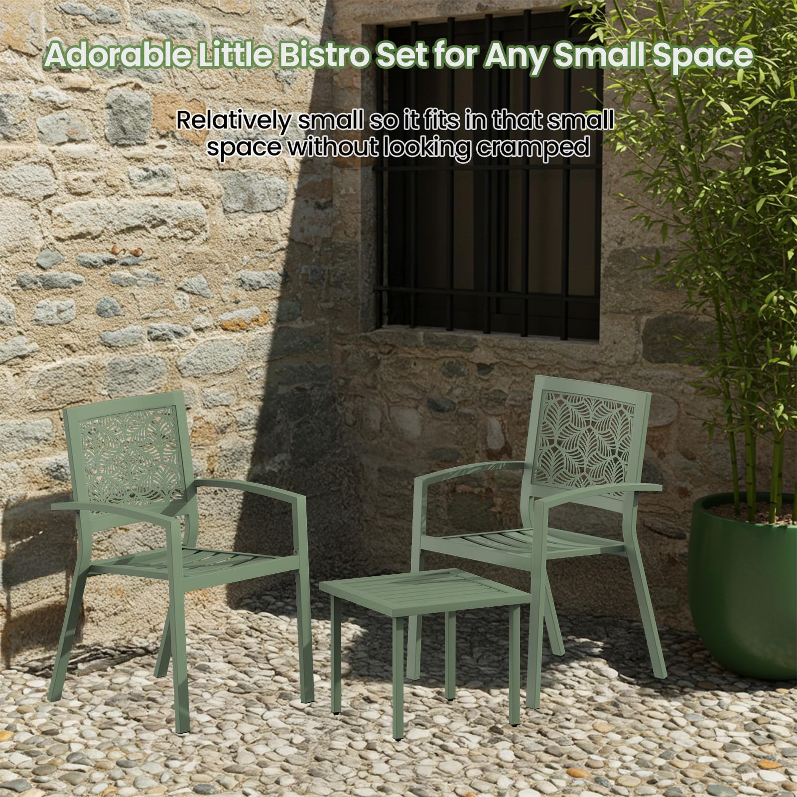 Outdoor Bistro Set for 2 with Stackable Chairs and Coffee Table
