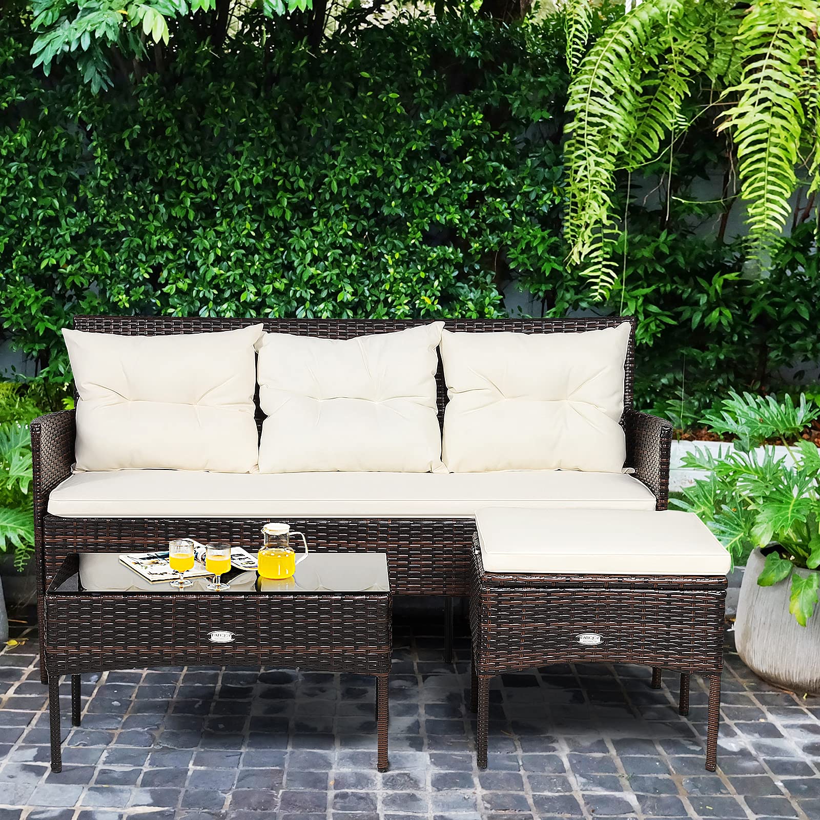 3-Piece Outdoor Rattan Conversation Set