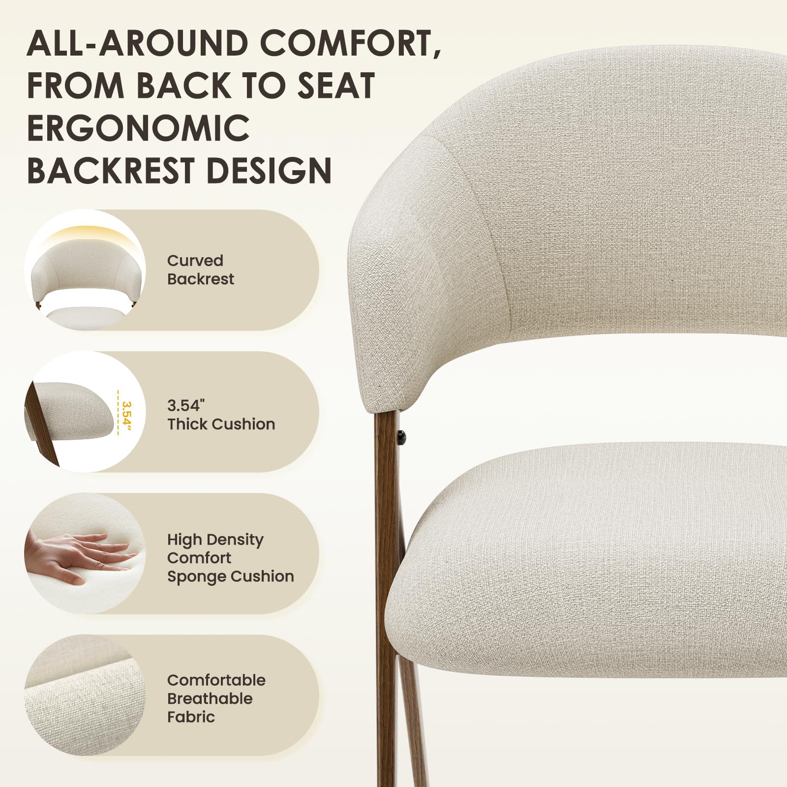 Dining Chairs Set of 4 Modern Fabric Upholstered with Open Back