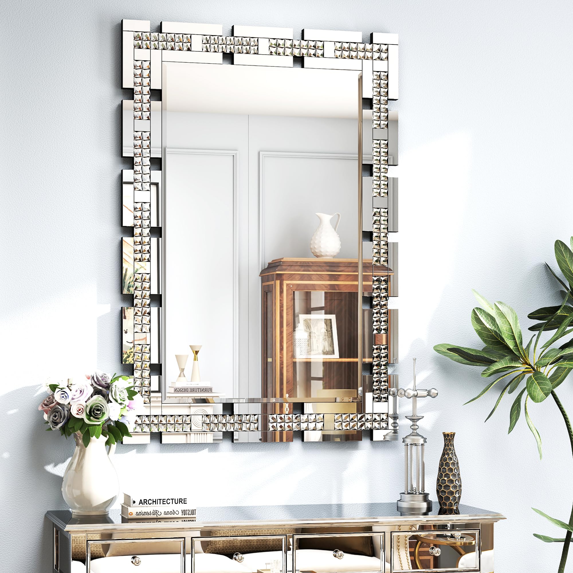 36x24 Crystal Decorative Wall Mirror - Beveled Rectangle