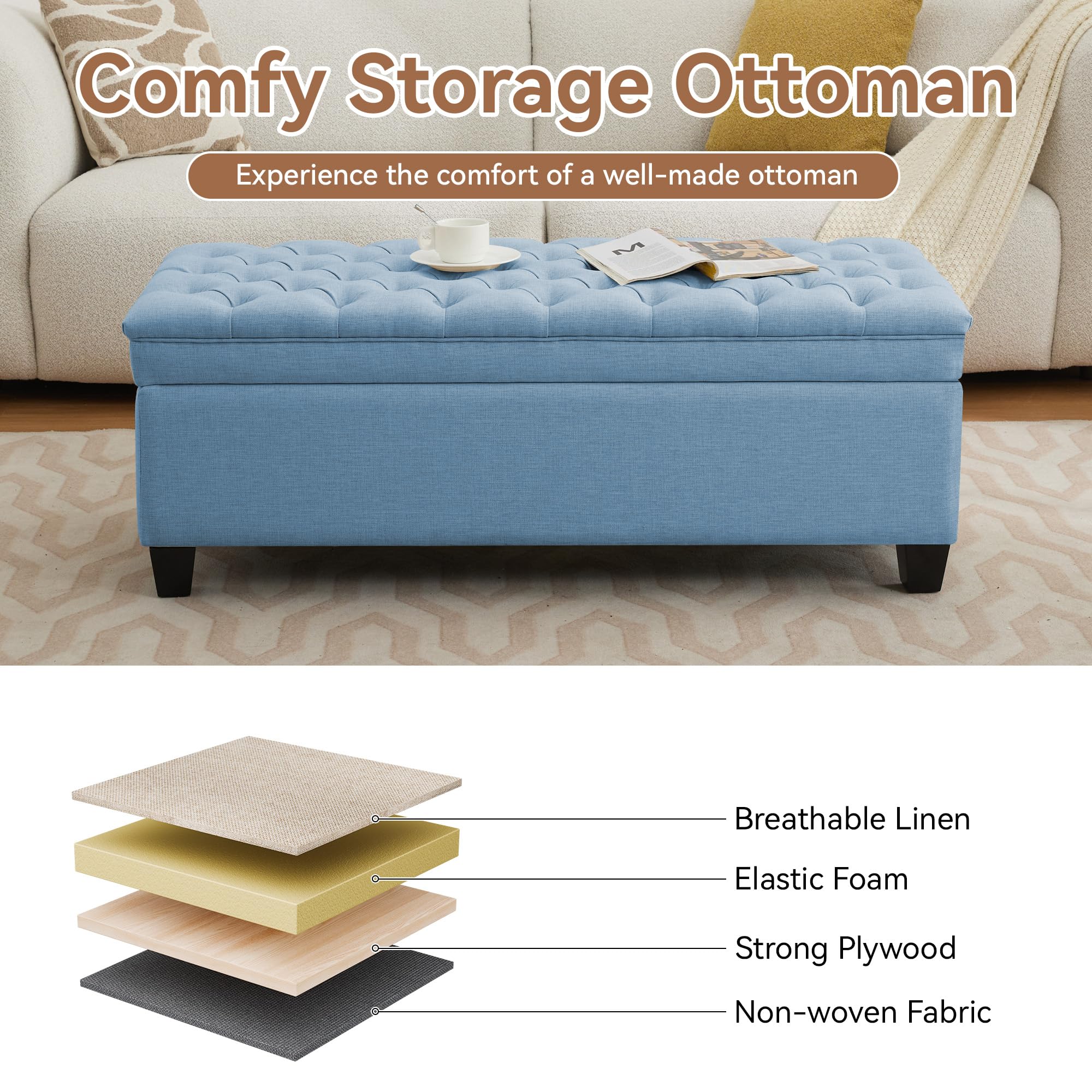 Storage Ottoman Bench with Tufted Upholstery