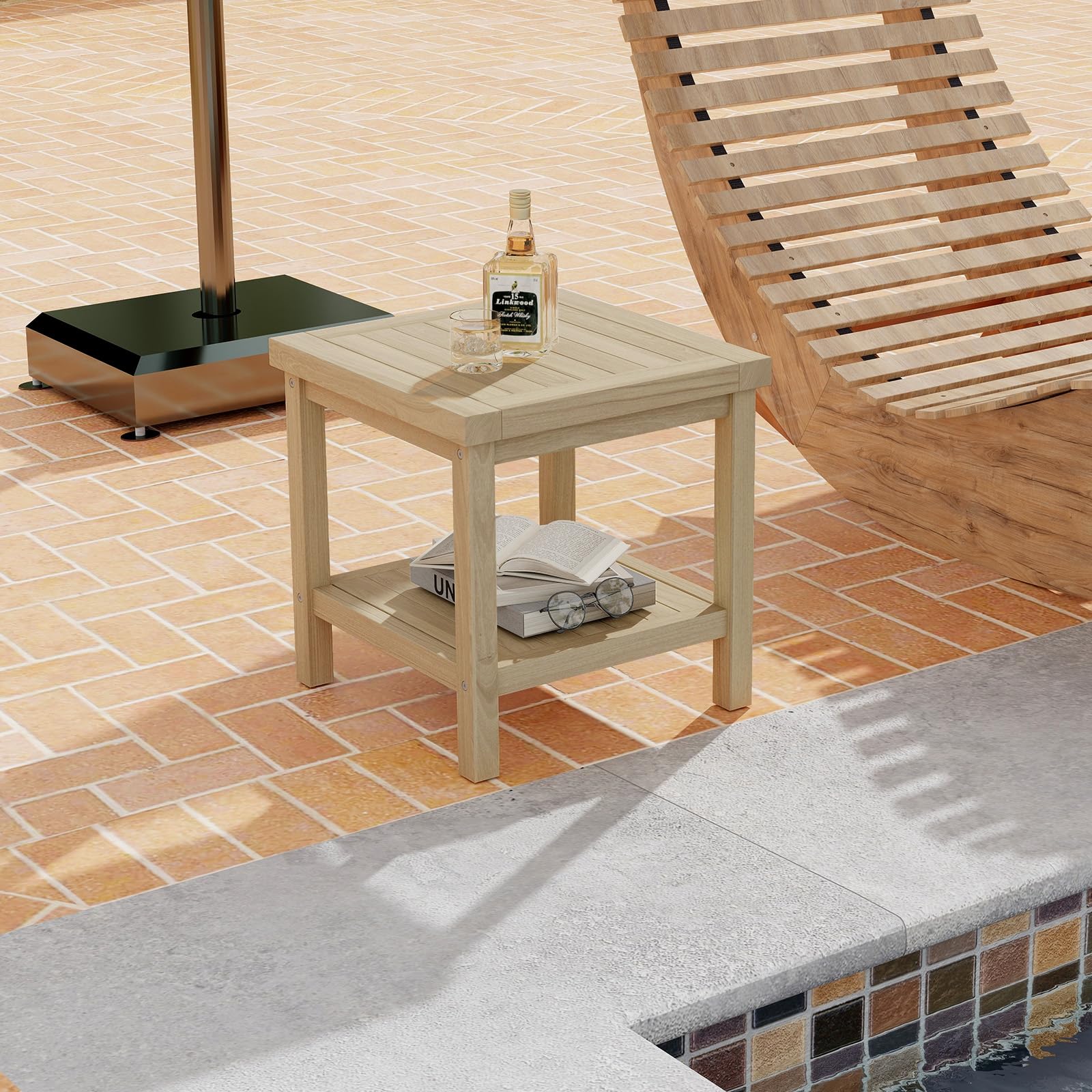 2-Tier Teak Wood Outdoor Side Table