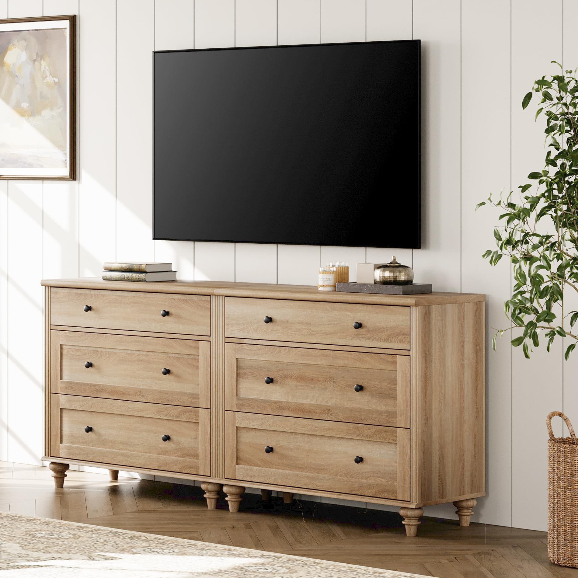 6 Drawer Oak Dresser with TV Stand
