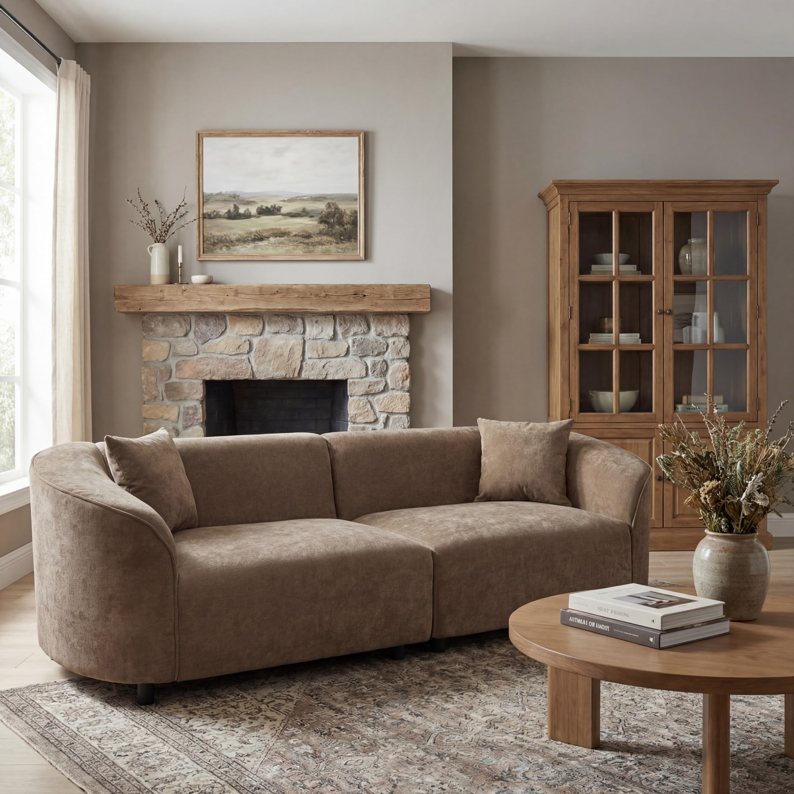 87.5" Curved Boucle Sofa