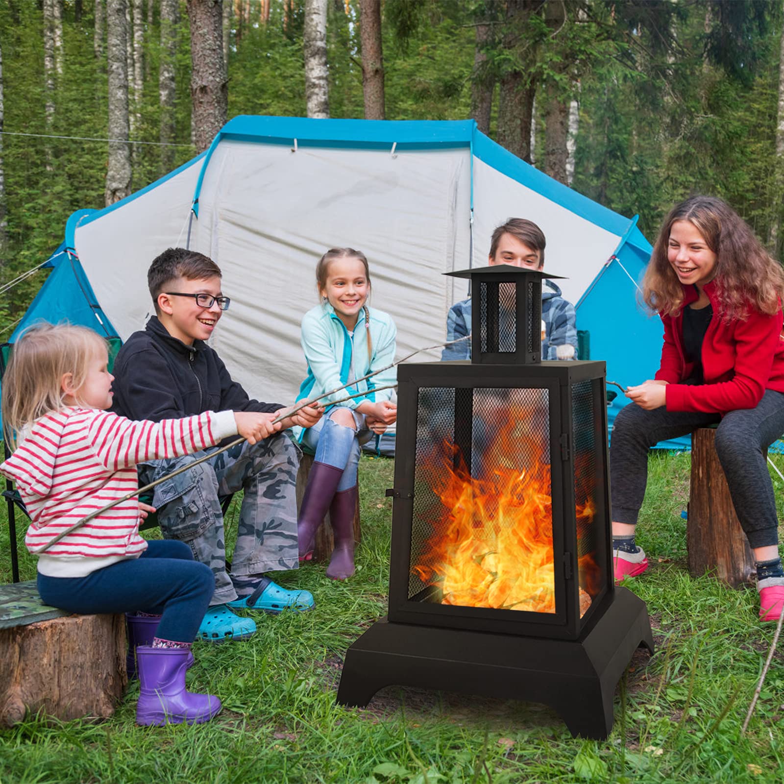 44-Inch Steel Chiminea Fire Pit with Spark Screen