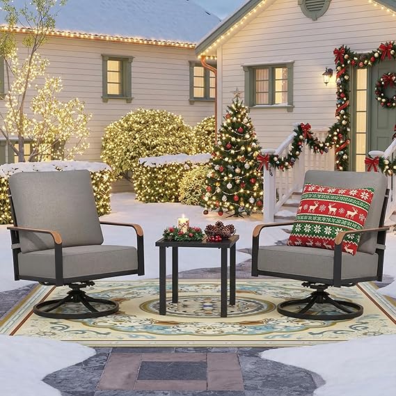 3-Piece Outdoor Bistro Set with Swivel Glider Rocking Chairs