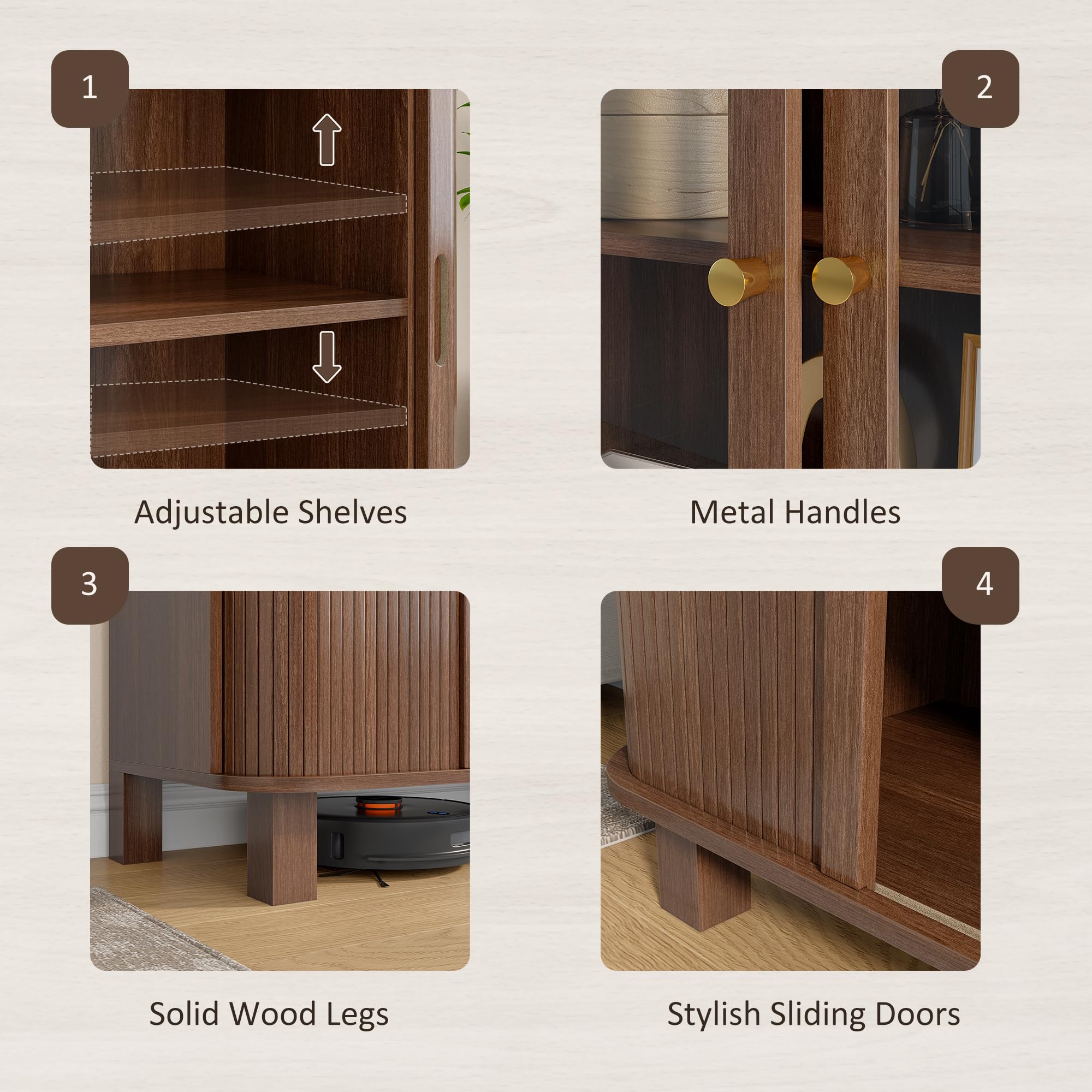 Tall Kitchen Pantry Storage Cabinet with Sliding Door
