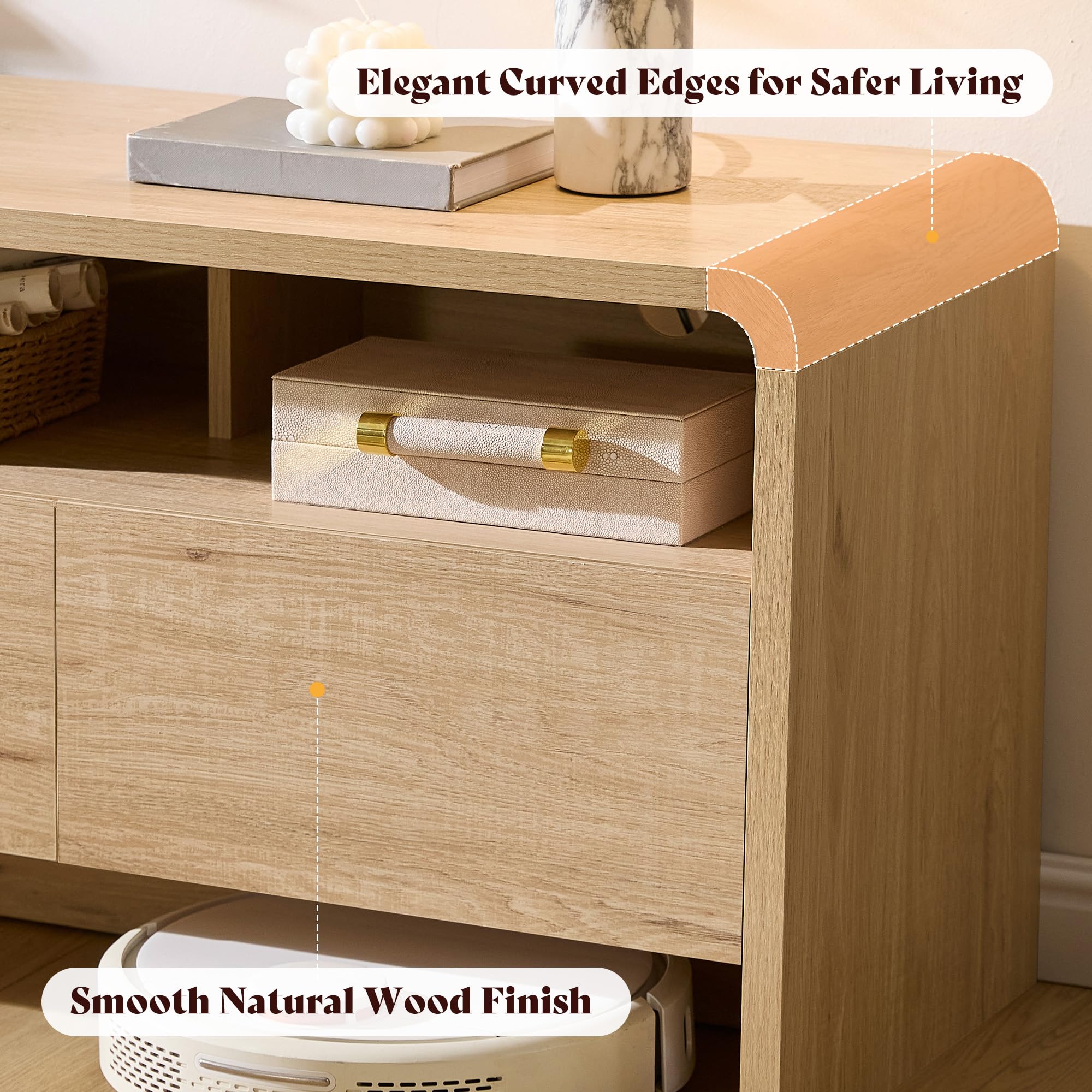 70" Modern TV Stand with Curved Profile & Storage Cabinets