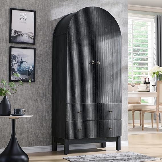 71" Tall Arched Pantry Cabinet with Adjustable Shelves and Drawers