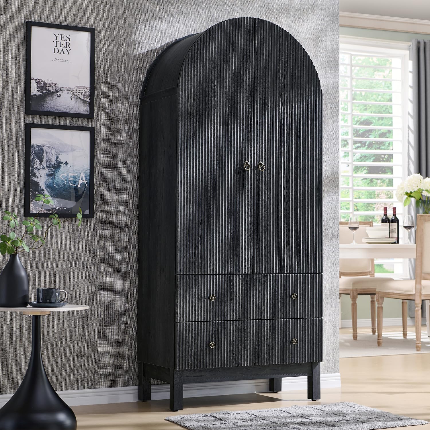 Arched Fluted Pantry Cabinet with Adjustable Shelves