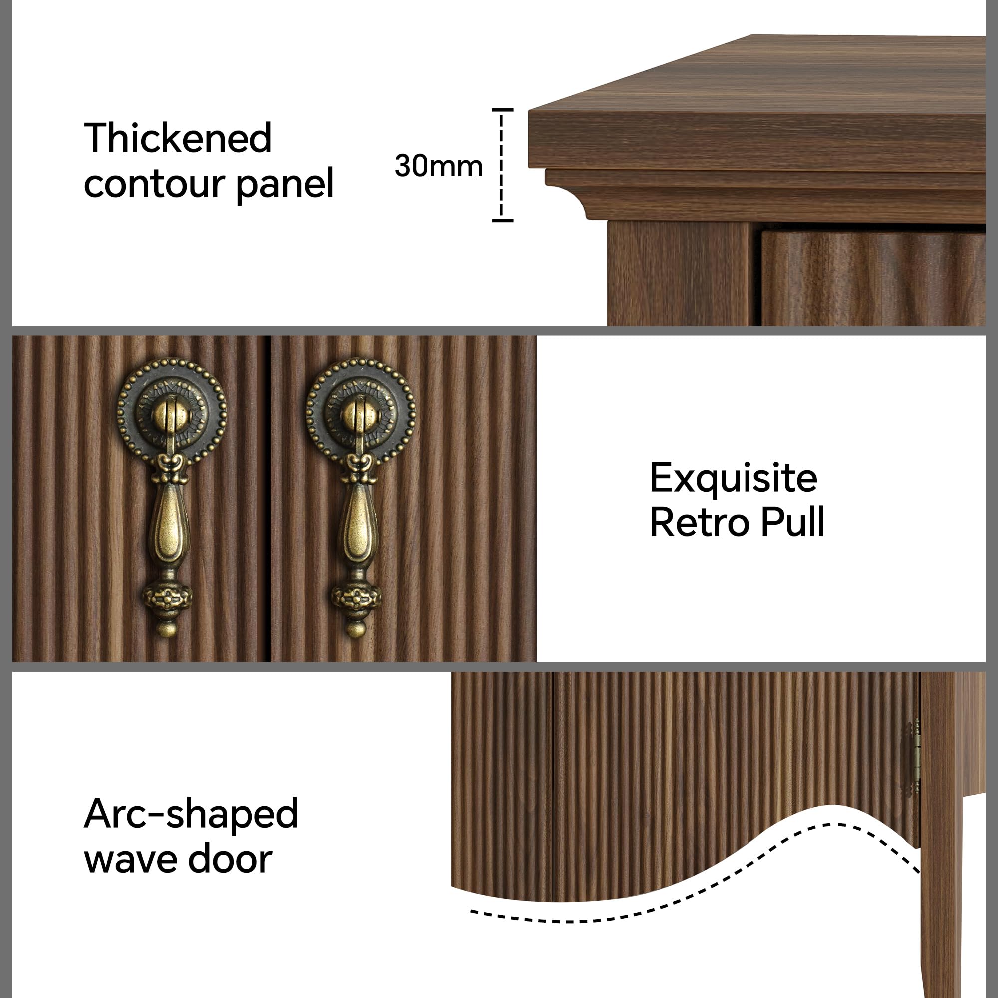 40" Retro Fluted Buffet Cabinet with Storage