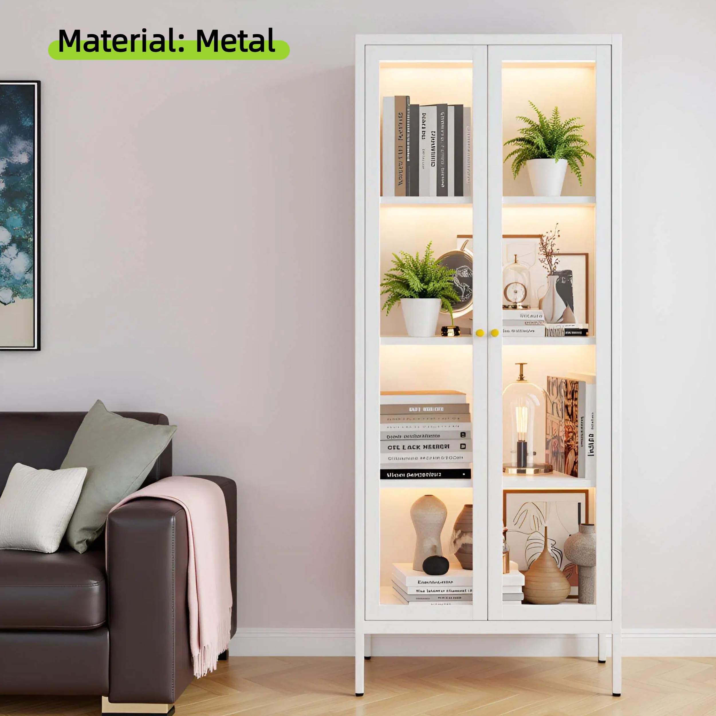 Display Cabinet with Glass Doors and LED Lights
