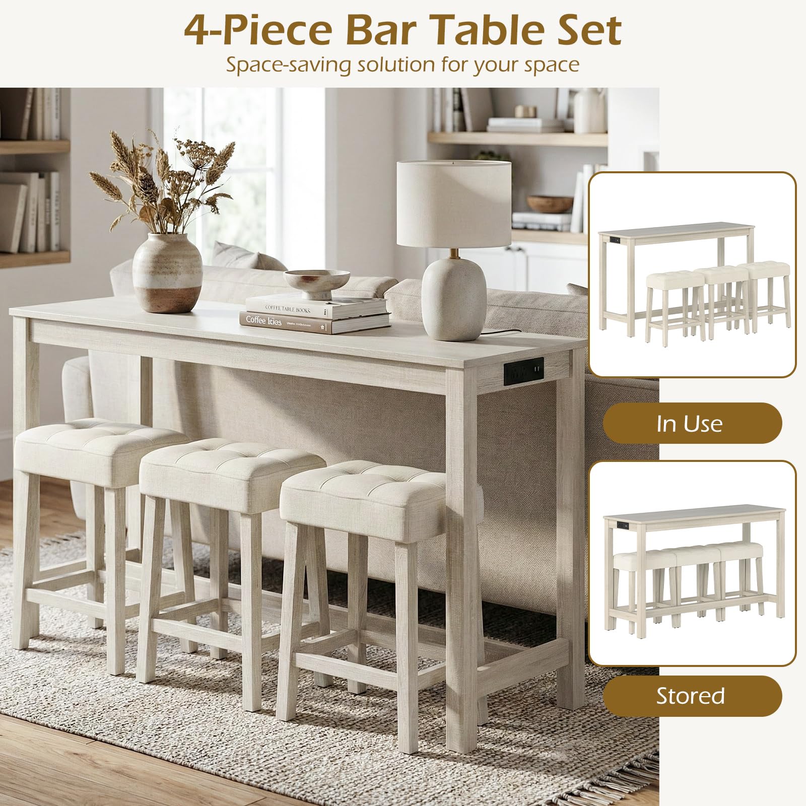 4-Piece Counter Height Dining Set with Charging Station