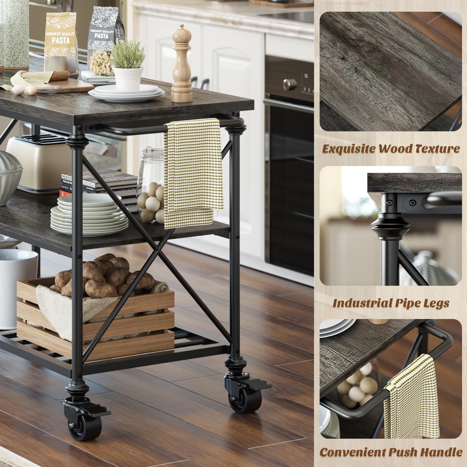 3-Tier Kitchen Island Cart with Wheels