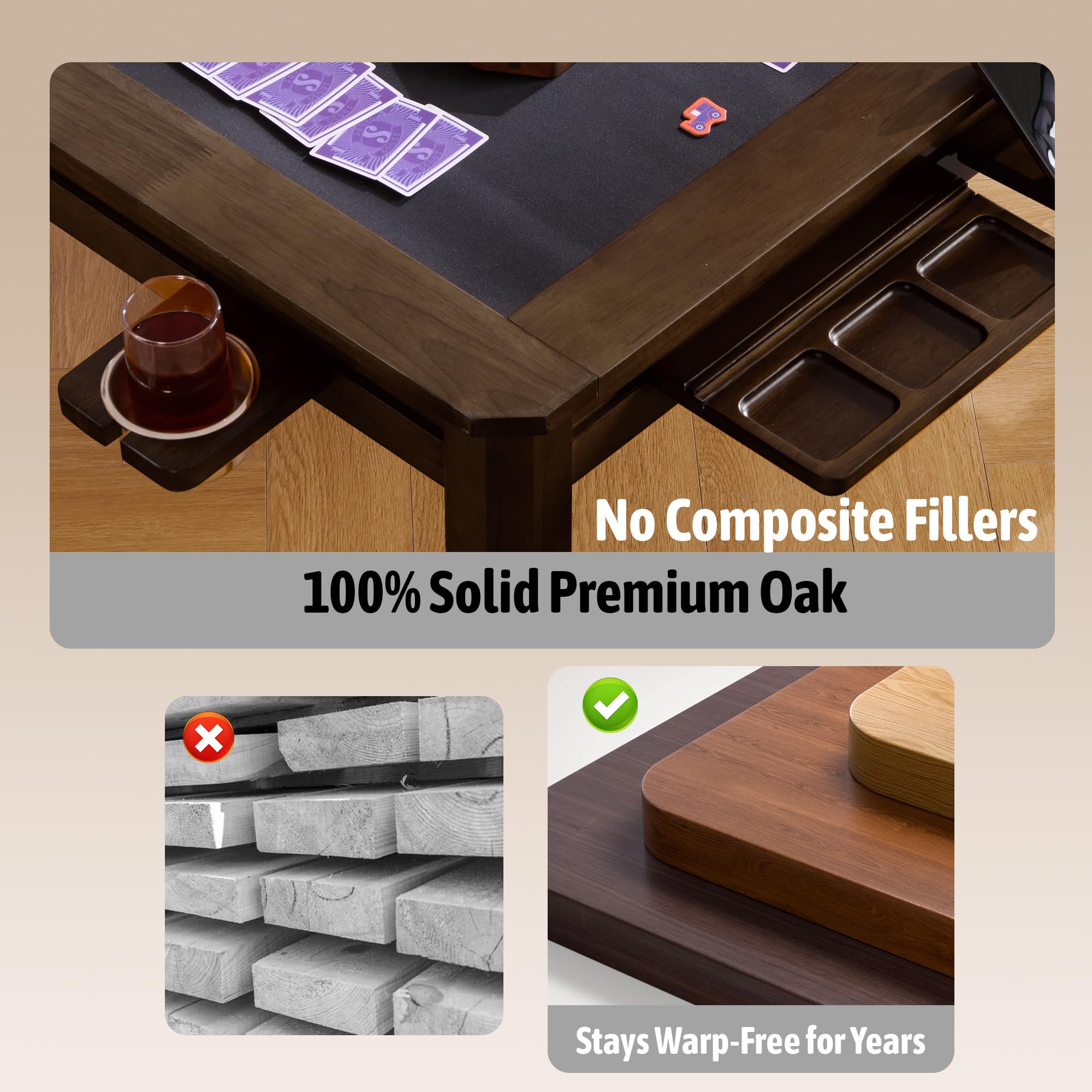 Solid Wood Board Game Coffee Table with Removable Top