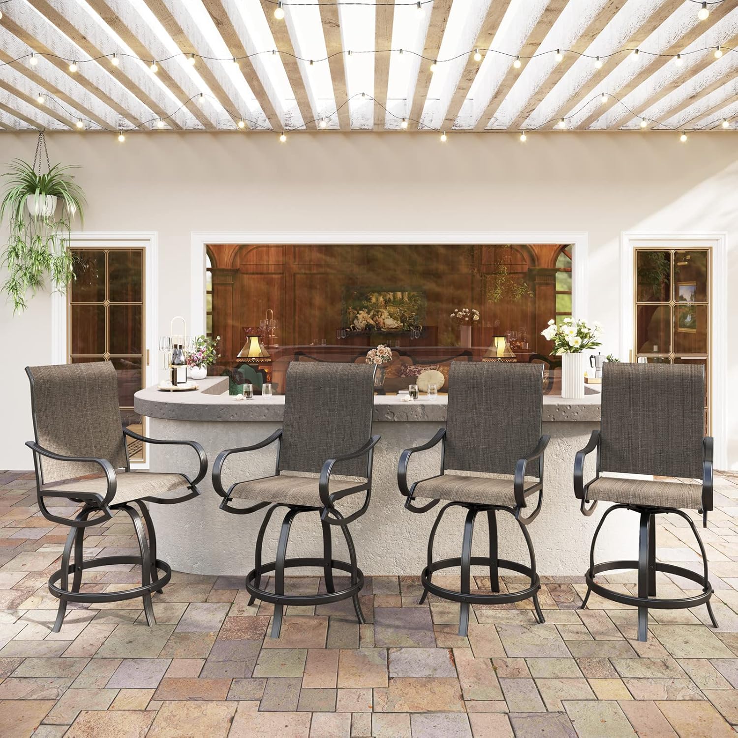 Outdoor Bar Set with Swivel Stools and Table