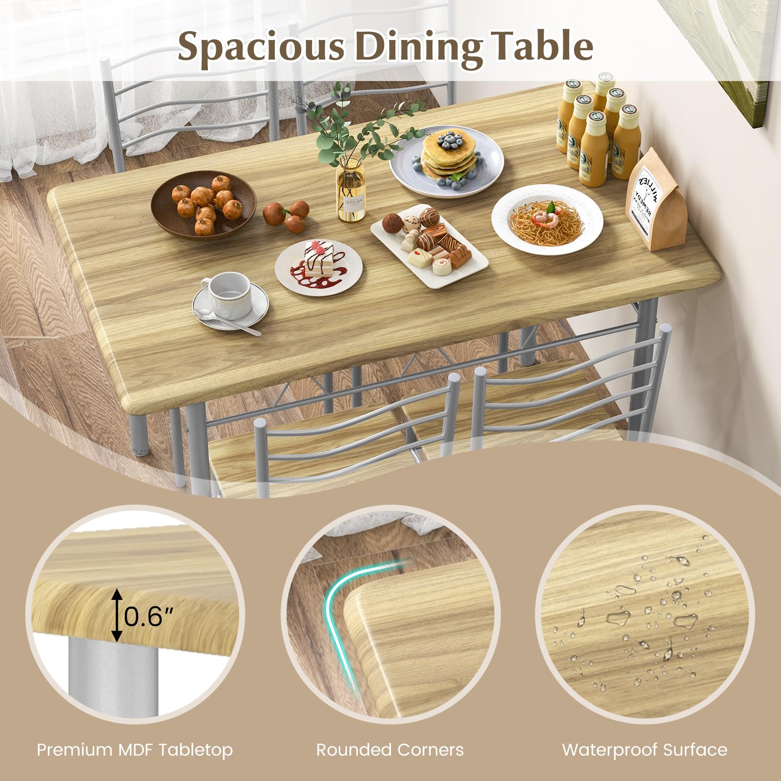 5-Piece Dining Table Set with Stools