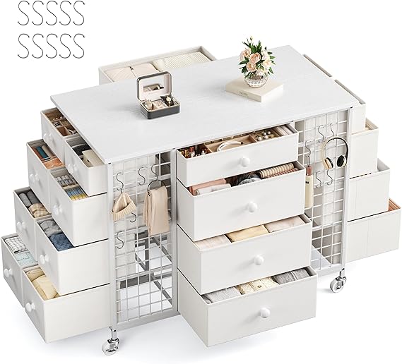 24 Drawer Dresser with Wheels - Pink Metal Frame Storage Organizer