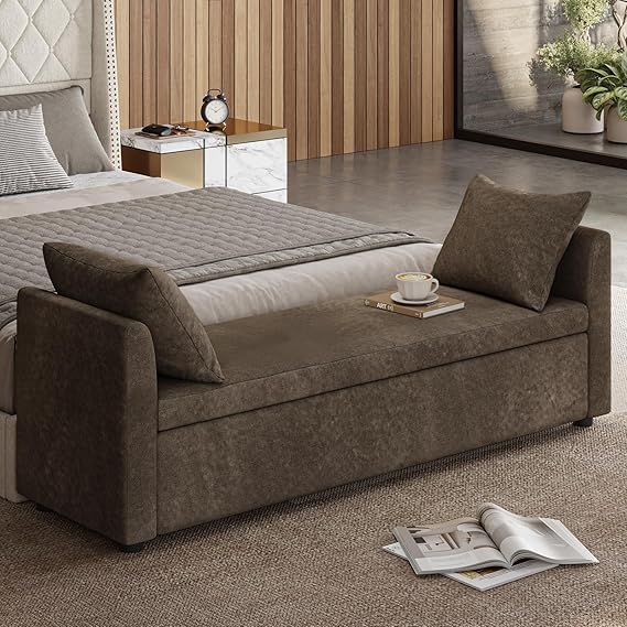 Storage Ottoman Bench with Throw Pillows