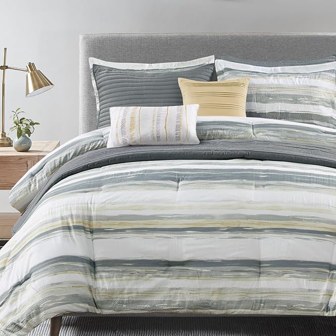 Seersucker Comforter and Coverlet Set King 8 Piece
