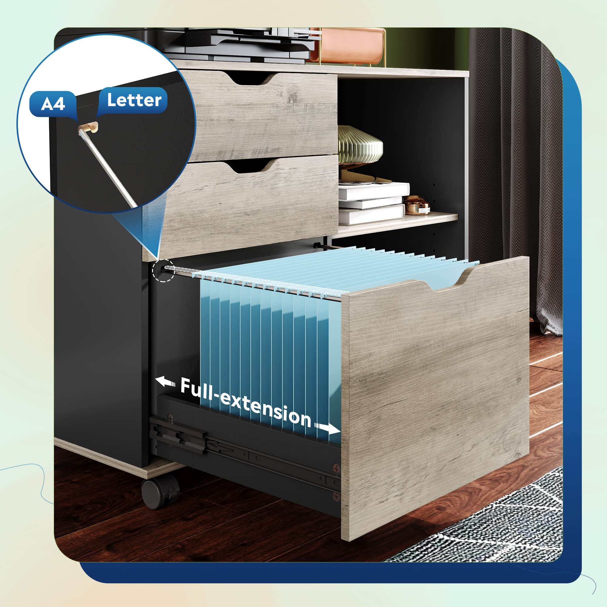 3-Drawer Mobile Filing Cabinet with Printer Stand