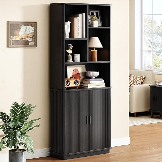 71" Curved Bookshelf with Storage Cabinet