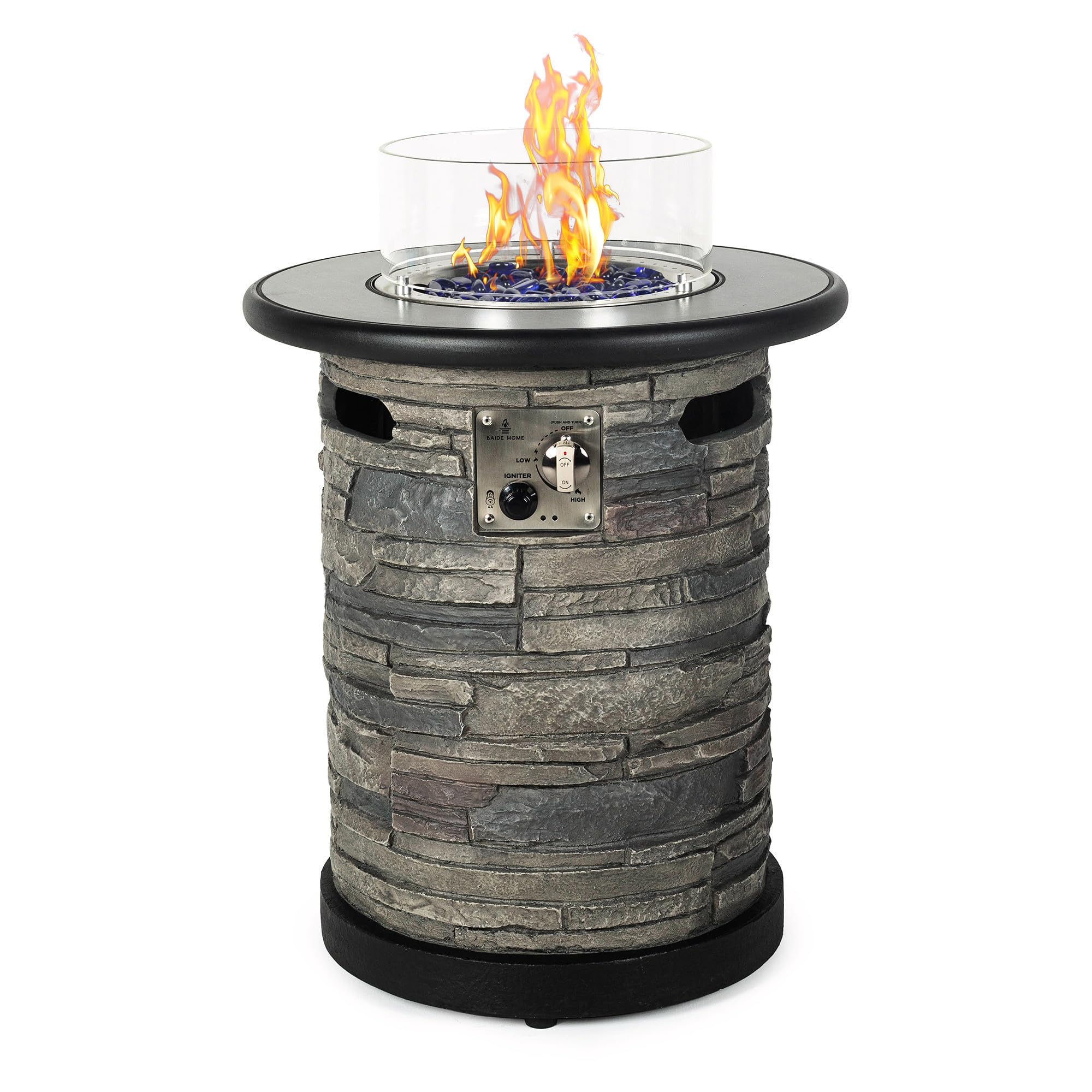 Round Propane Fire Pit Table with Porcelain Tile Top