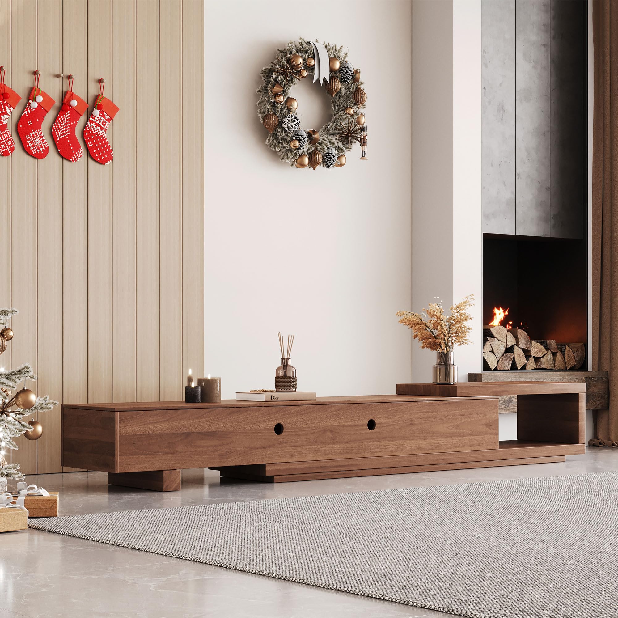 Extendable Mid-Century Modern TV Stand for 75+ Inch TVs