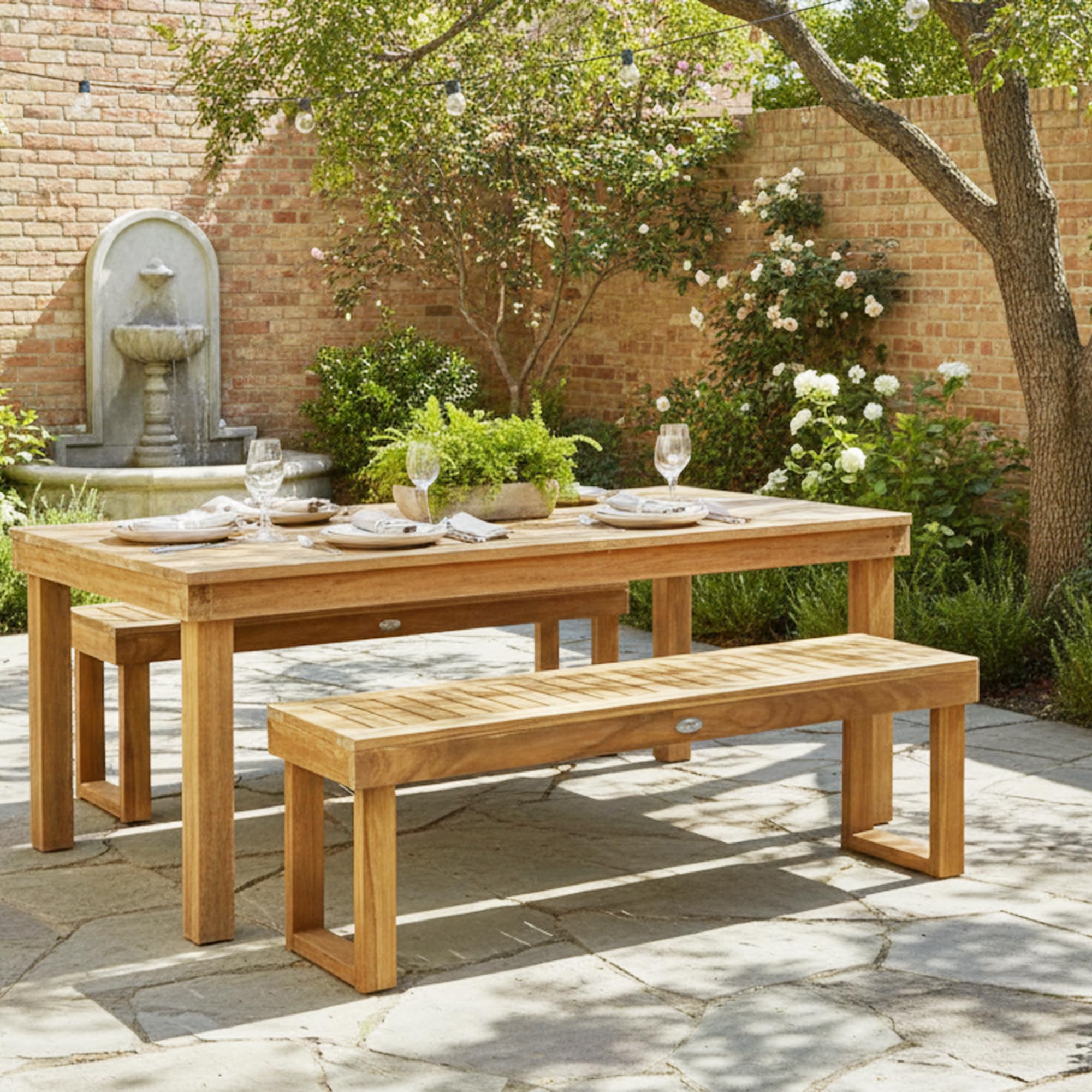 52" Acacia Wood Outdoor Bench with Slatted Seat