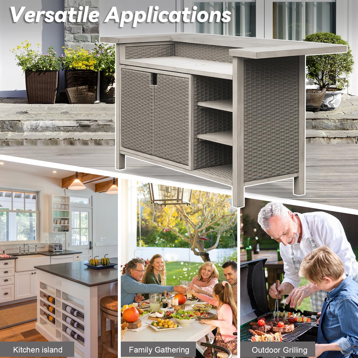 Outdoor Bar Unit with Storage - All-Weather Wicker Aluminum Frame