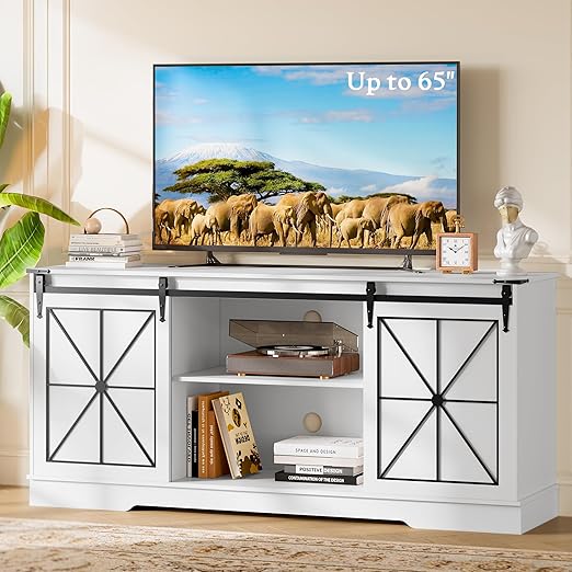 TV Stand for 55-65 Inch TV with Sliding Barn Doors