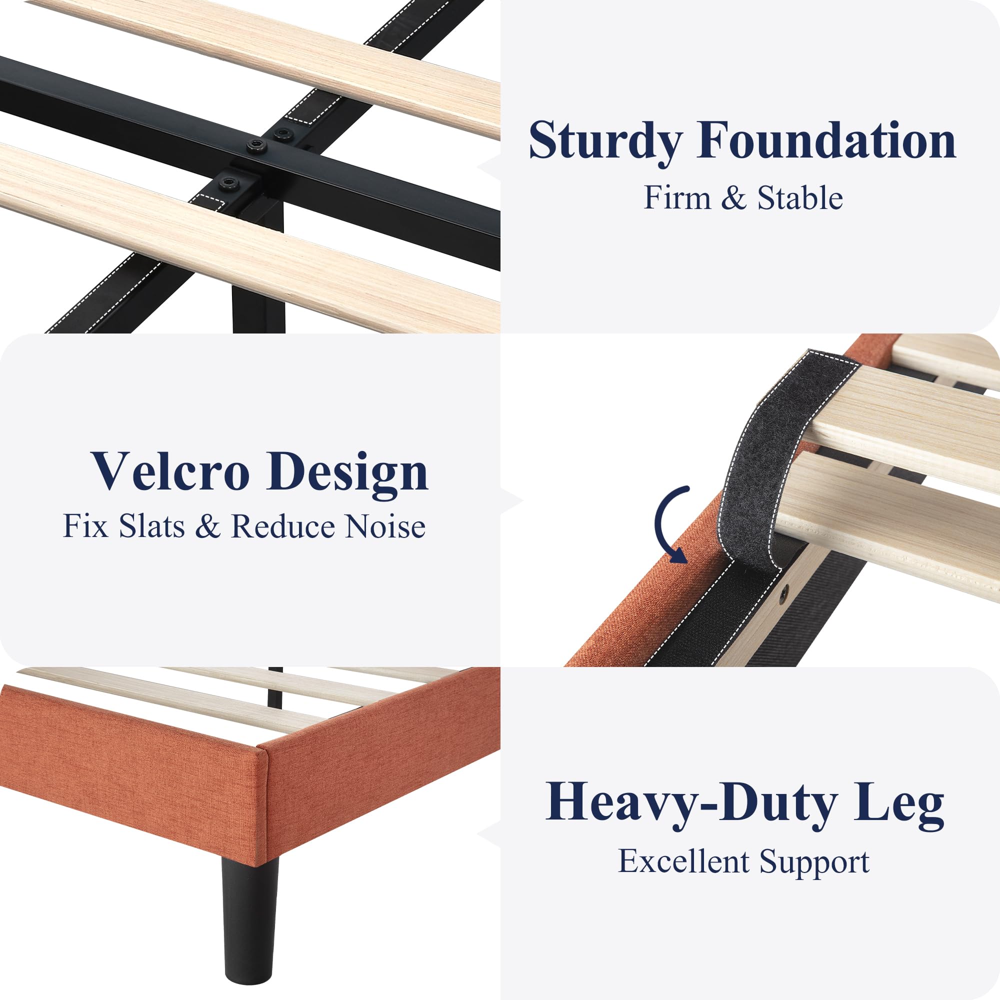 King Size Platform Bed Frame with Upholstered Wingback Headboard